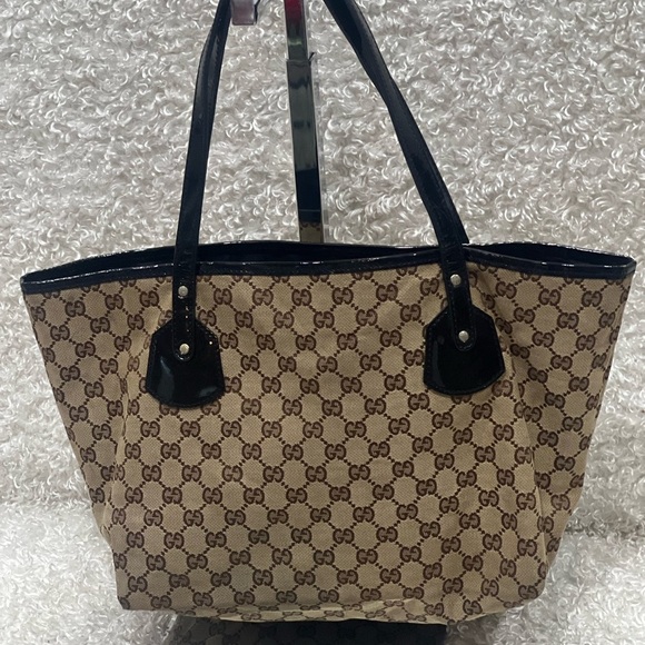 Gucci Beige GG Canvas and Patent Leather Medium Jolie Tote - Picture 1 of 15